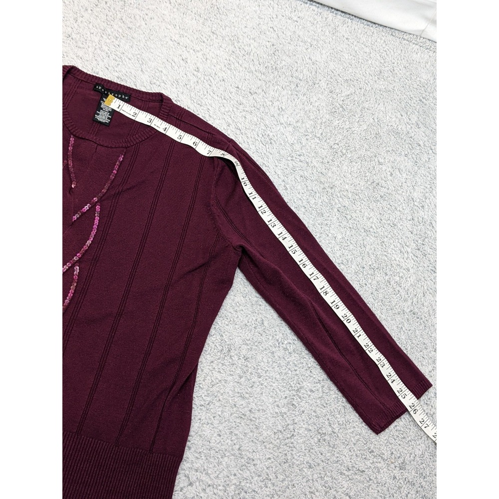 Vintage Style Apostrophe‎ Sweater Burgundy XL Sequins Boho Pullover Cozy Y2K - Picture 8 of 12